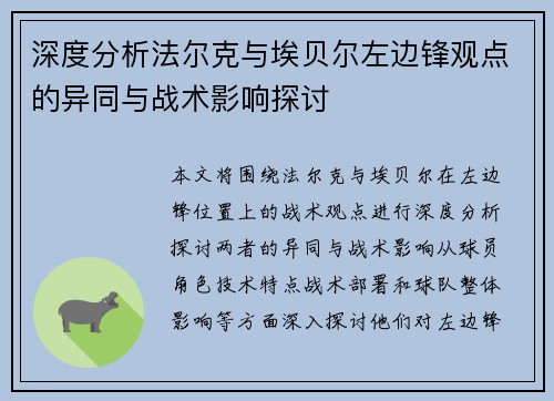 深度分析法尔克与埃贝尔左边锋观点的异同与战术影响探讨 深度分析法尔克与埃贝尔左边锋观点的异同与战术影响探讨